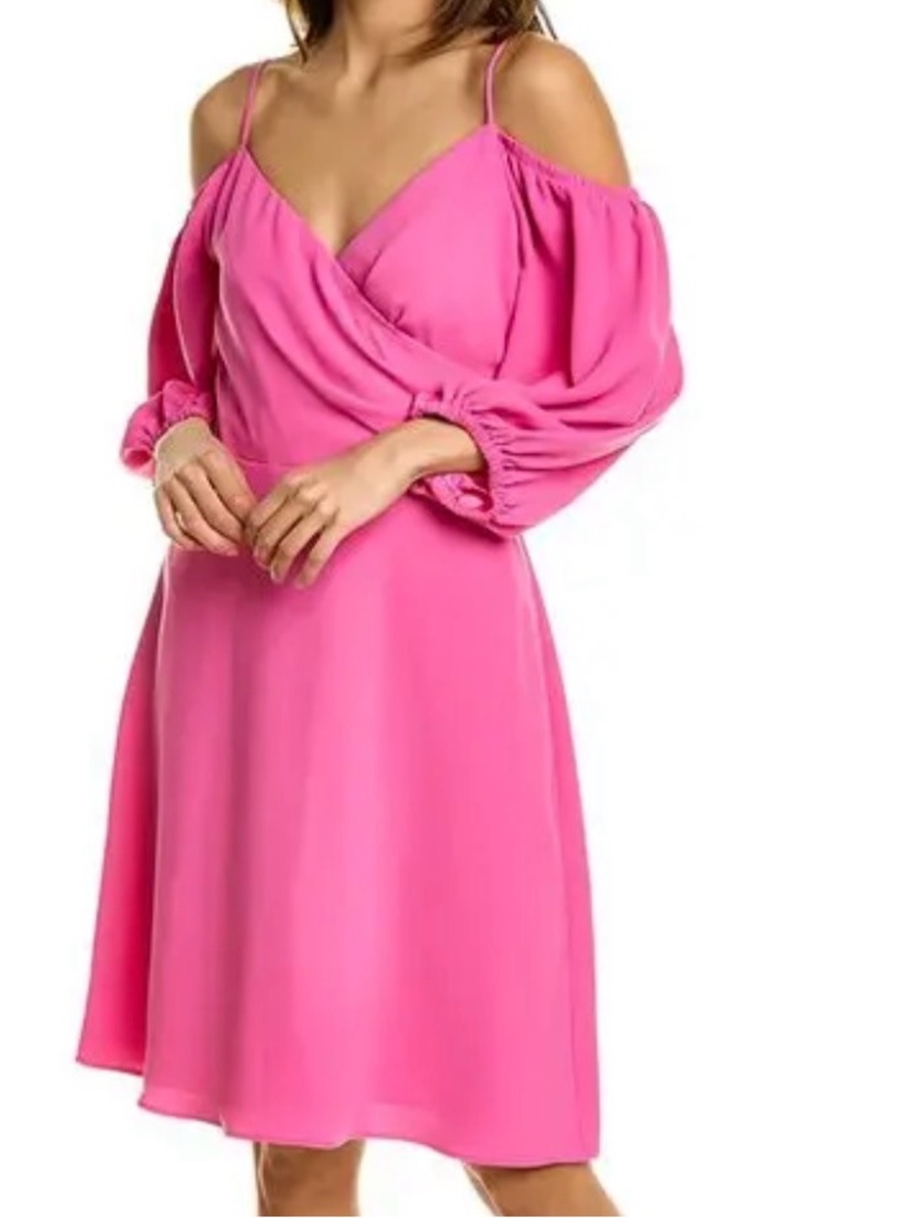 Trina Turk Sonora Sunrise Hot Pink Wrap Dress with Cold-Shoulder Detail NWT.